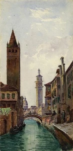 Arthur Herbert Hussey (1863-1923) Watercolour Painting - Venice Italy 1899 - Picture 1 of 5