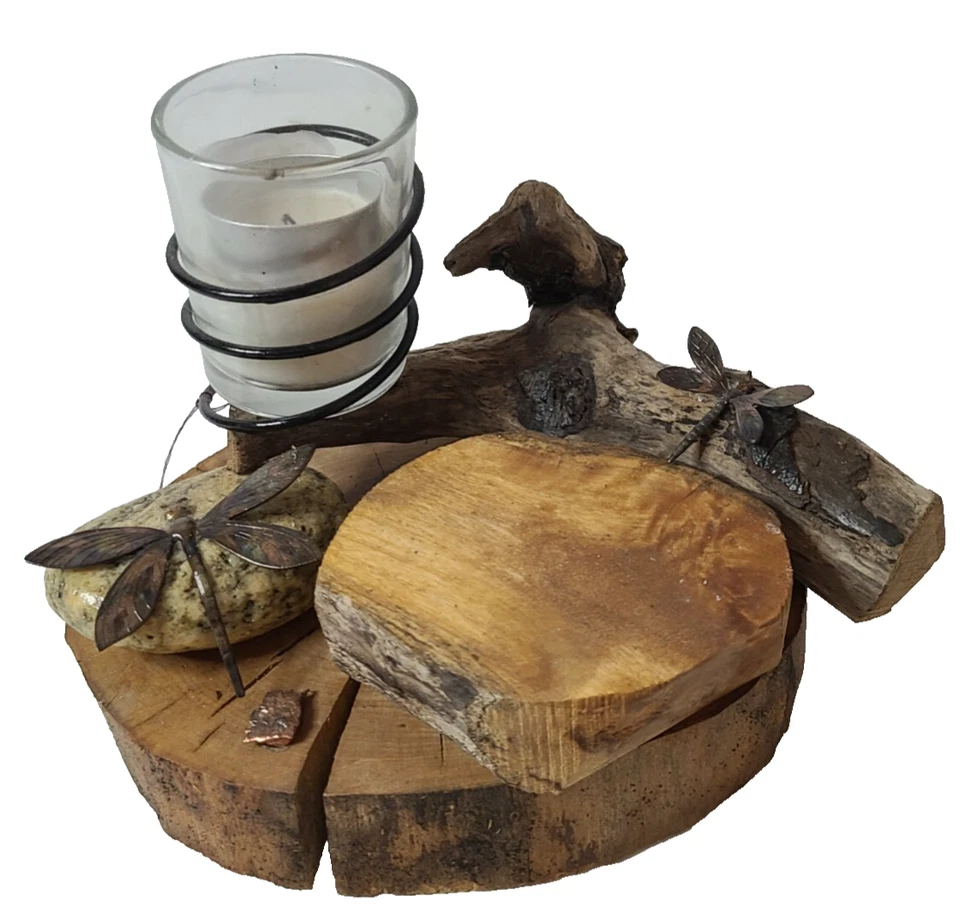 Candelabro de luz de té hecho a mano 3D madera mariposa y metal único rústico Foto 1 de 4