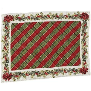 Rot und grün Blumen Karo Weihnachten Gewebt Tischset 13 x 18 Zoll Neu - Bild 1 von 3