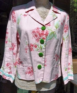 Jackpot by Carli Gray Pink Floral Short Linen Jacket Size 3 Fully Lined - Picture 1 of 10