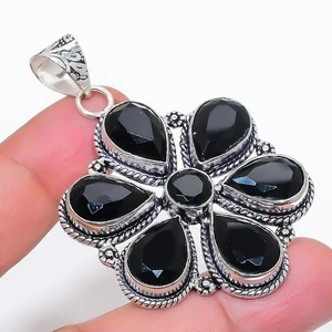 Black Spinel Gemstone Handmade 925 Sterling Silver Jewelry Pendant Size 2.5" - Picture 1 of 1