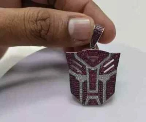 3 Ct Round Simulated Ruby Transformers Men's Charm Pendant 14K White Gold Plated - Picture 1 of 11
