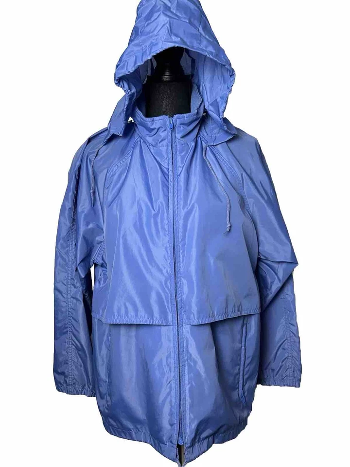 Chaqueta de lluvia vintage para mujer Eddie Bauer cortavientos polizón capucha azul talla grande Foto 1 de 4