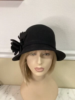 Vintage Black Wool Cloche Church Derby - Image 1 of 4