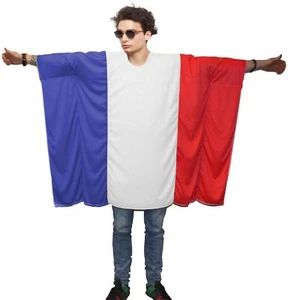 Adults Unisex French Flag Poncho One Size France Supporter Fancy Dress - Picture 1 of 1