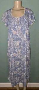 Miss Elaine Blue / Pink Floral Cotton Blend Long Nightgown Size Small EUC - Picture 1 of 5