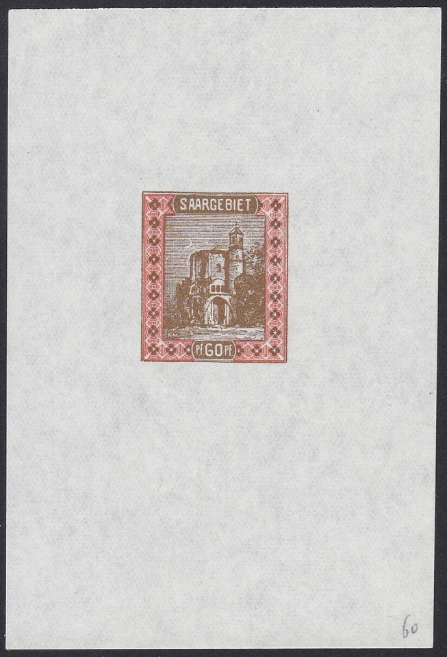 Saar Sc75 Church at Mettlach, Architecture, 60pf, Rare Proof - Image 1 of 1