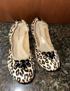 USED Ellen Tracy Womens Carla 9 M Cheetah Print Cowhide Embellished Ballet Flats - Picture 1 of 15