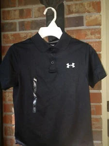 BOYS UNDERARMOUR Polo Style Shirt SM/P/CH HEAT GEAR BLACK NWT - Picture 1 of 2