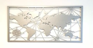 Wandbild Metall silbergrau 117x57cm Weltkarte Wanddeko - Bild 1 von 8