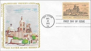 Preservación Histórica San Xavier Del Bac Misión EE. UU. Colorano 1443 Seda FDC 1971 - Imagen 1 de 2
