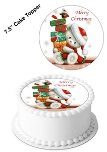 Essbare Dekor Glasur Blatt Niedlich Weihnachten Teddy 7-8" Kreis Kuchen Topper Dekoration - Bild 1 von 9