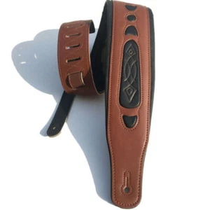 Leather Real Cowhide Guitar Strap for Electric Bass Guitar Adjustable Padded - Picture 1 of 4