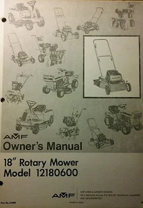 AMF 18" Walk Behind Rotary Lawn Grass Mower Owner & Parts Manual 12180600 - Picture 1 of 1