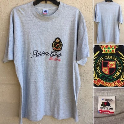 Vintage Crown Athletic Club New York T-Shirt Embroidered XL Made In USA 80s 90s - Image 1 of 4