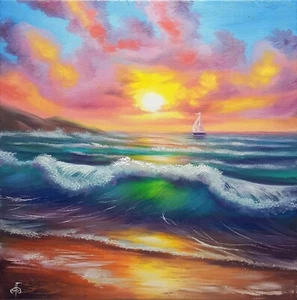 Ukrainian Artist Seascape Gift Original Hand Painted Signed Wall Art Home Decor - Picture 1 of 24