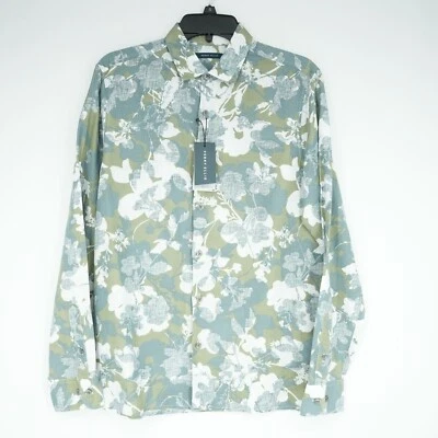 Perry Ellis Mens Shirt S Green Blue White Floral Linen Blend Untucked NWT $89.50 - Image 1 of 4