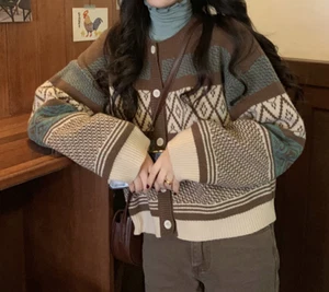 Women Knitted Button Down Front Cotton Floral Cardigan Long Sleeve Top Sweater - Picture 1 of 5