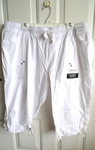 Cargo Capri Pants Dash by Emma Womens Size 3X Stretch Poplin in White Knit Waist - Picture 1 of 8