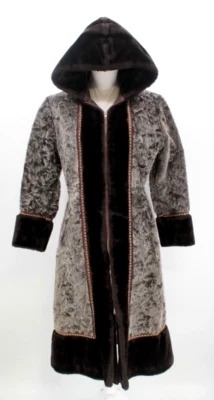 VTG Women's 60s Gray & Black Faux Fur Hooded Coat 1960s Wool Sz S/M Satin Lining - Image 1 of 4