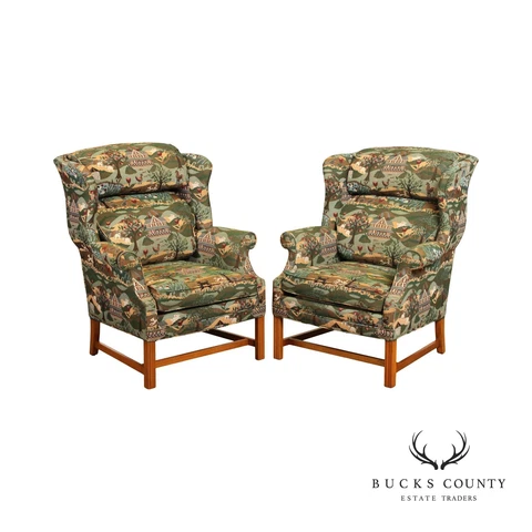 Conover Pair Custom Upholstered Wingback Armchairs Cover