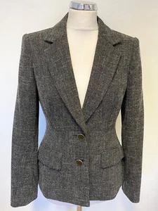 VIYELLA BLACK & GREY TWEED COLLARED LONG SLEEVED TAILORED JACKET SIZE 8 - Picture 1 of 5