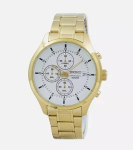 Seiko Herren Gold Edelstahl weißes Zifferblatt Quarzuhr SKS544P1 - Bild 1 von 5