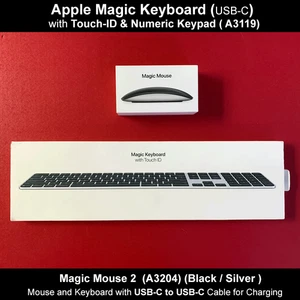 Apple Magic Mouse 2 (A3204) & Magic Keyboard-Num Pad BLACK/SILVER (A3119) USB-C - Picture 1 of 1