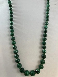 Malachite Beaded Necklace Graduated Green Gemstone 22" Barrel Closure - Picture 1 of 15