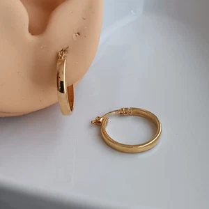 18K Gelbgold Loop Creolen schlicht 17mm leicht NEU AU750 Unisex - Bild 1 von 7