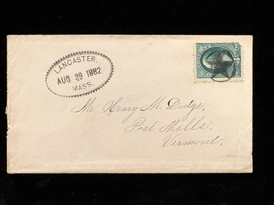 MA LANCASTER 1882 COVER SERRATED OVAL #184 FANCY STAR IN CIRCLE CANCEL - Image 1 of 2