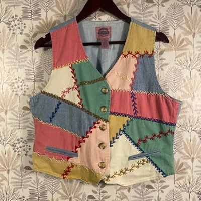 Chaleco de Colección Cambridge Country Store Patchwork Bordado Denim Espalda Boho Foto 1 de 4