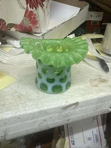 Rare Fenton Lime Green Opalescent Coin Dot Ruffled Art Glass Top Hat Vase 3.5” - Picture 1 of 9