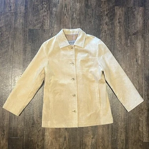 Women’s Eddie Bauer Genuine Leather Tan Beige Suede Button Up Jacket Size Small - Picture 1 of 6