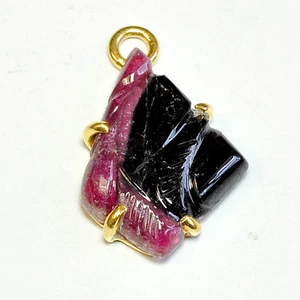 18k Gold Vermeil Tourmaline Carved Bezel Pendant Charm FOCAL - Picture 1 of 5