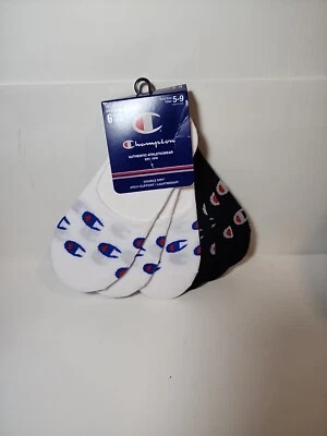 Champion Mujer 6-Pk. Calcetines delineadores invisibles logotipo negro/blanco, nuevos con etiquetas Foto 1 de 3