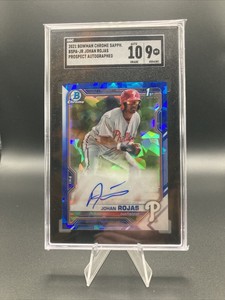 2021 Bowman Chrome Sapphire Johan Rojas Prospect Autograph Auto #BSPA-JR SGC 9