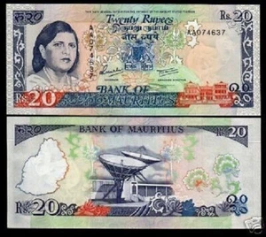 Mauritius 20 RUPEES P-36 ND 1986 JUGNAUTH AA UNC World Currency SATELLITE NOTE - Picture 1 of 4