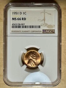 1951-D Lincoln Cent 1¢ - NGC MS 66 RD FULL RED - Gorgeous! #007 - Picture 1 of 2