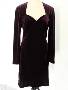 Vtg NIKI by Niki Livas Purple Stretch Velvet Dress 80s Sweetheart Neck 6 Holiday - Picture 1 of 12