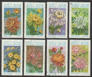 1974 Vietnam Stamps Chrysanthemums Collection Sc # 731-738 Cto NH - Picture 1 of 1