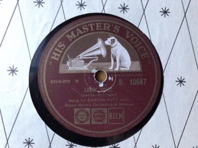 1955 UK#7 EARTHA KITT 78  UNDER THE BRIDGES OF PARIS/ LOVIN' SPREE HMV B10647 E+ - Image 1 of 2