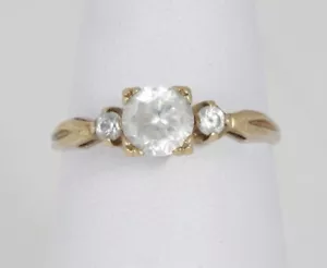 Antique Art Deco 10k Yellow Gold Cubic Zirconia Cathedral Engagement Ring - Picture 1 of 5