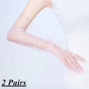Organza Boda Noche Vestido Guantes Vintage Elegancia 2 Pares, Blanco y Rosa - Imagen 1 de 4