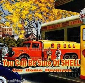 Shell Petrotleum Gas Station Art Deco print ad Poster antique 1940s - Picture 1 of 1