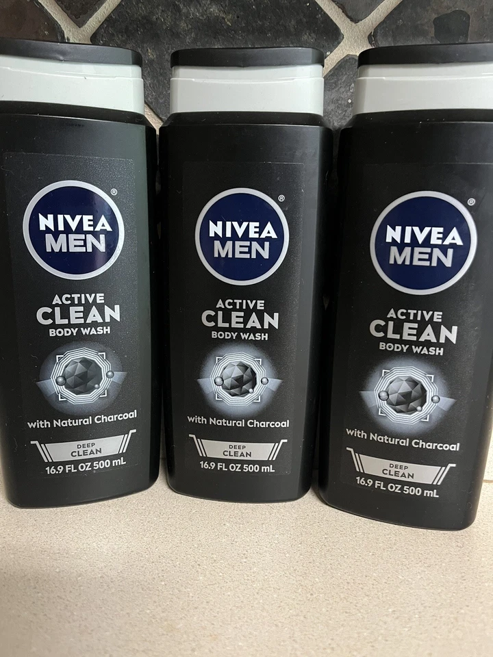 3 Pack Nivea Men Active  Clean Natural Charcoal 16.9 oz Masculine Body Wash - image 1 of 1