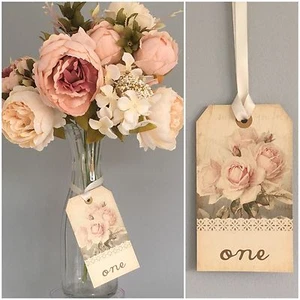 ~VINTAGE STYLE WEDDING~ TABLE NUMBER LARGE TAGS~ ROSE SHABBY CHIC - Picture 1 of 5
