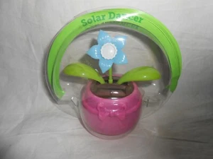 NEW CUTE Solar Powered Dancing Dancer Blue Flower in Pink Bow Pot Bobble Sun Toy - Picture 1 of 2