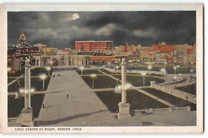 Postcard Civic Center at Night Denver CO Moonlit Skyline Colonnades - Picture 1 of 2
