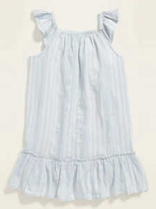 NWT OLD NAVY 5T LIGHT BLUE & WHITE STRIPE TODDLER FLUTTER SLEEVE SUMMER DRESS - Picture 1 of 4
